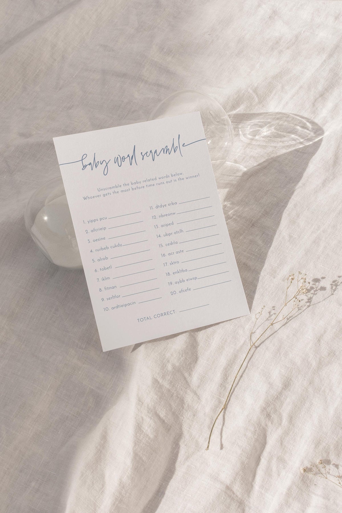 Baby Word Scramble Game | Dusty Blue Baby Shower Game Card 5x7 BM1