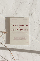 Burgundy Wedding Invitation and Rsvp Set | Minimalist Cream Invite Envelopes