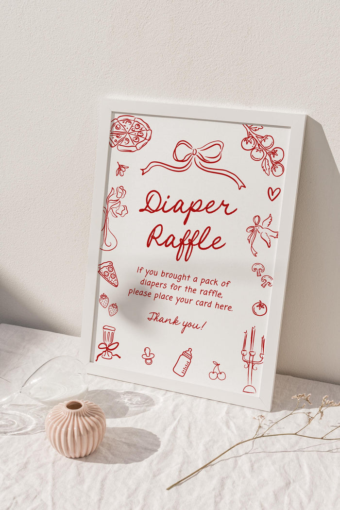 Diaper Raffle Sign 8x10 | Red Bow Baby Shower
