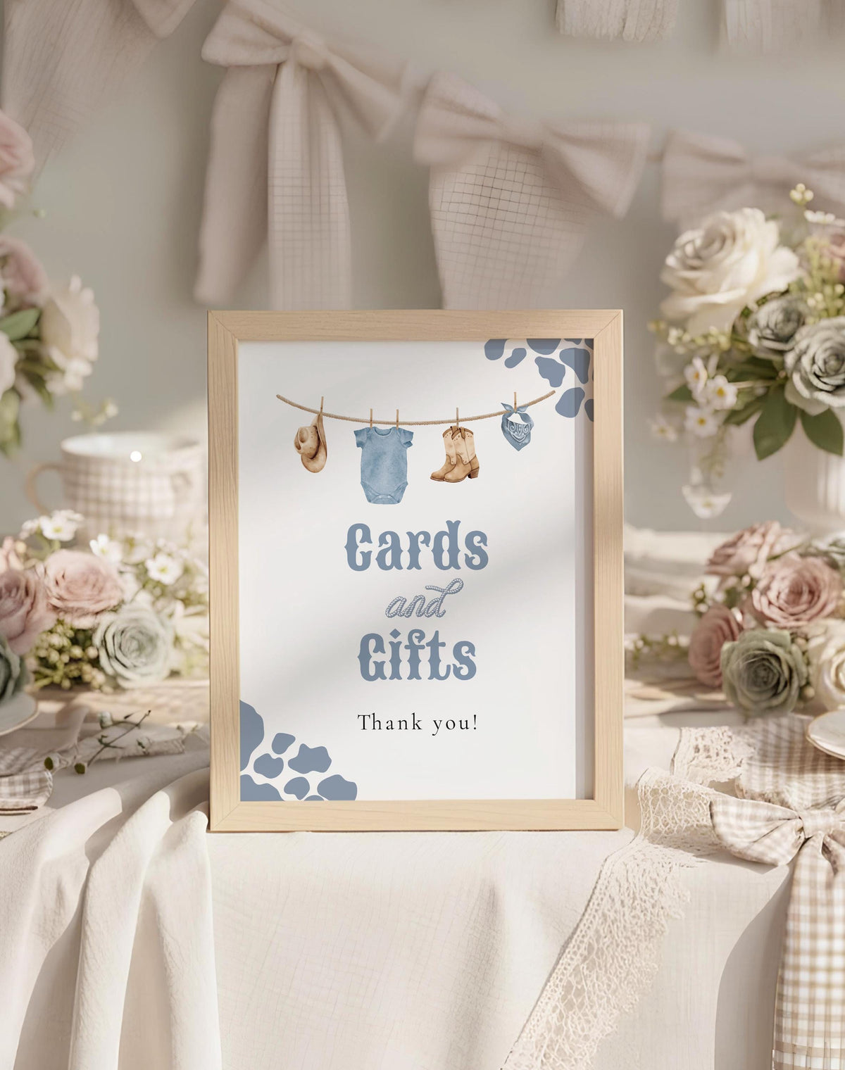 Cards and Gifts Baby Shower Sign 8x10 | Blue Cowboy Western