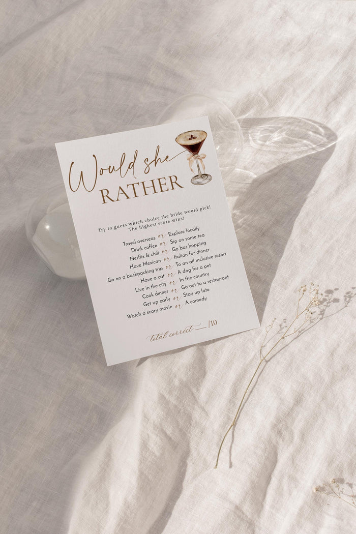 Would She Rather Bridal Shower Game | Love is Brewing Espresso Martini