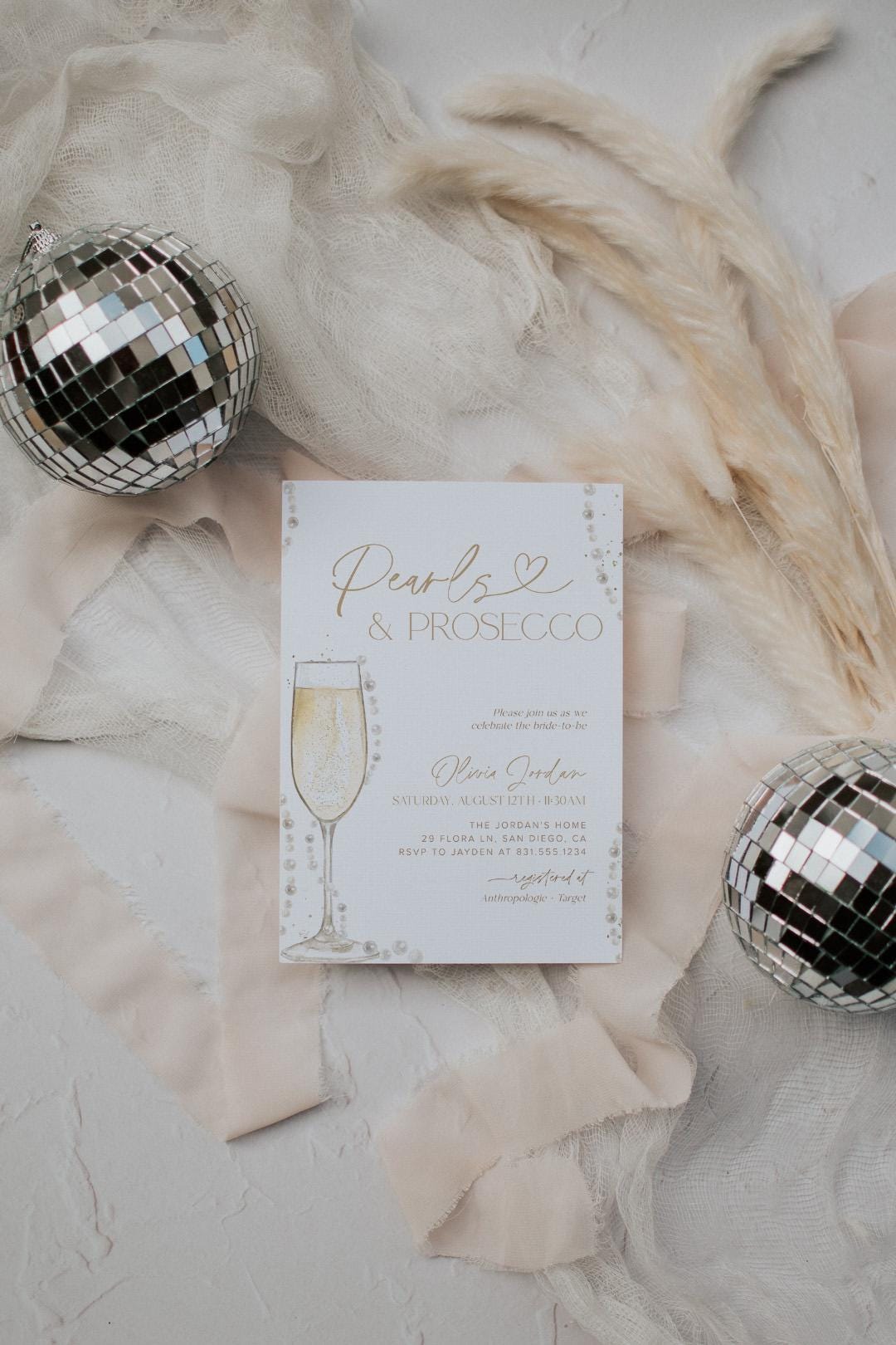 Pearls and Prosecco Bridal Shower Invitation | Pearls and Prosecco