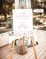 Heart Baby Shower Welcome Sign | Little Sweetheart On The Way Pink Valentines