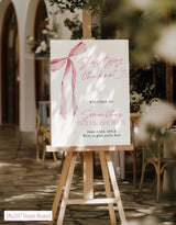 She's Tying the Knot Bridal Shower Welcome Sign | Blush Pink Bow