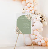 Boho Sage Green Baby Shower Welcome Sign | Pampas Grass Poster
