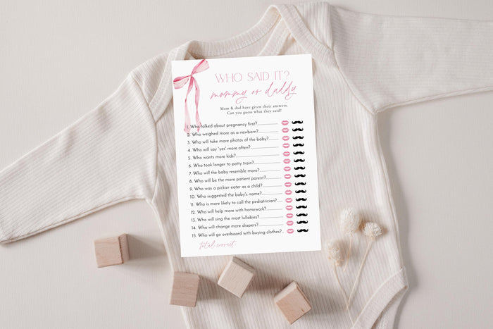 Mommy or Daddy Game Baby Shower Game | Pink Bow