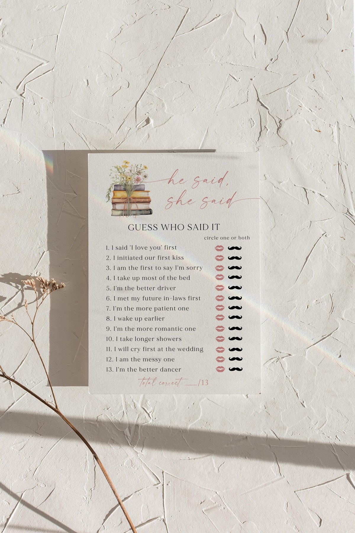 He Said She Said Bridal Shower Game | Wildflower Books Activity