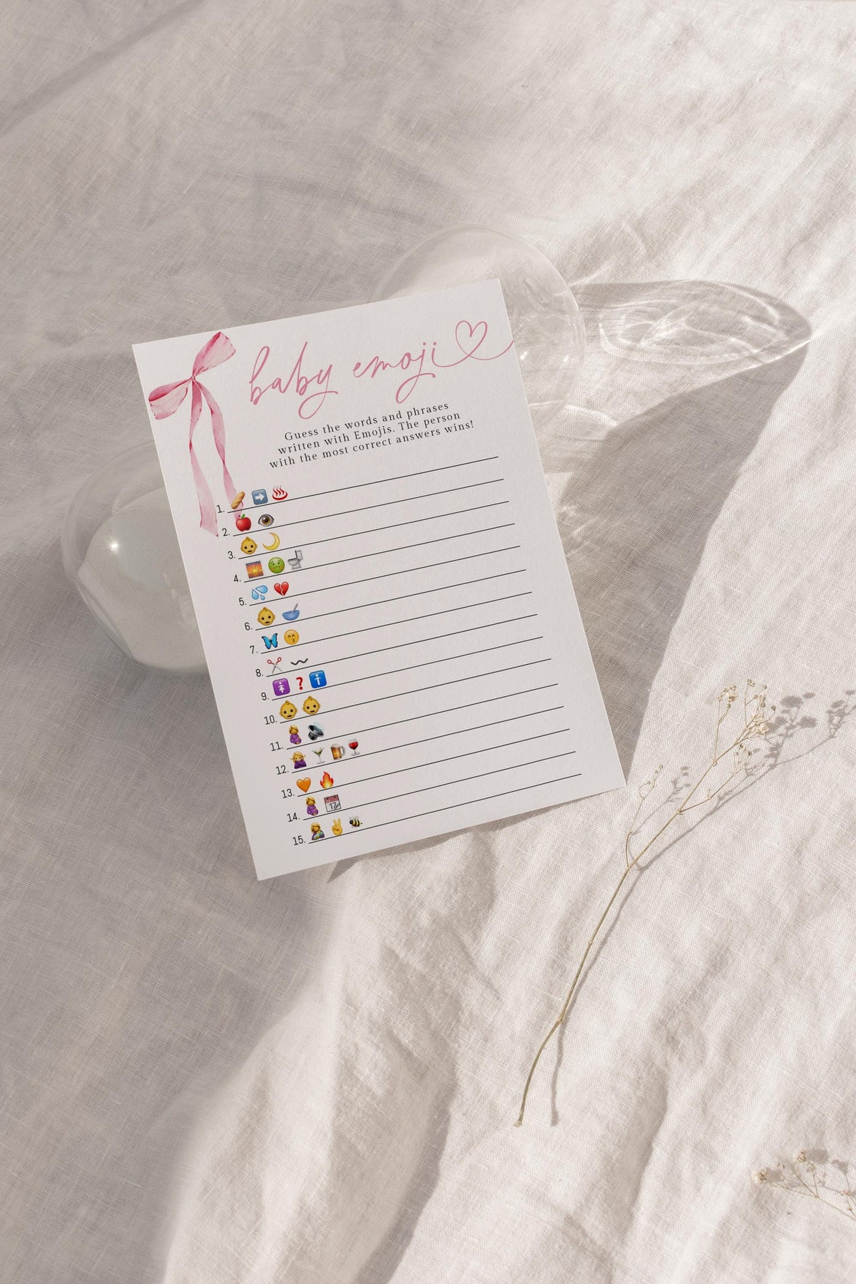 Emoji Pictionary Game Baby Shower Game | Pink Bow