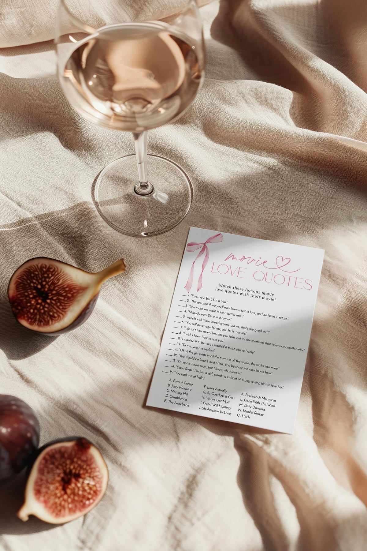 Movie Love Quotes Game Bridal Shower Game | Pink Bow