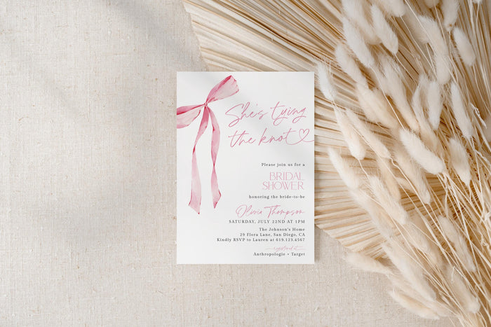 She's Tying the Knot Bridal Shower Invitation | Pink Bow