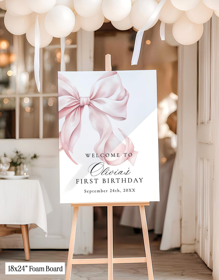 Pink Bow Birthday Party Welcome Sign | Coquette Theme