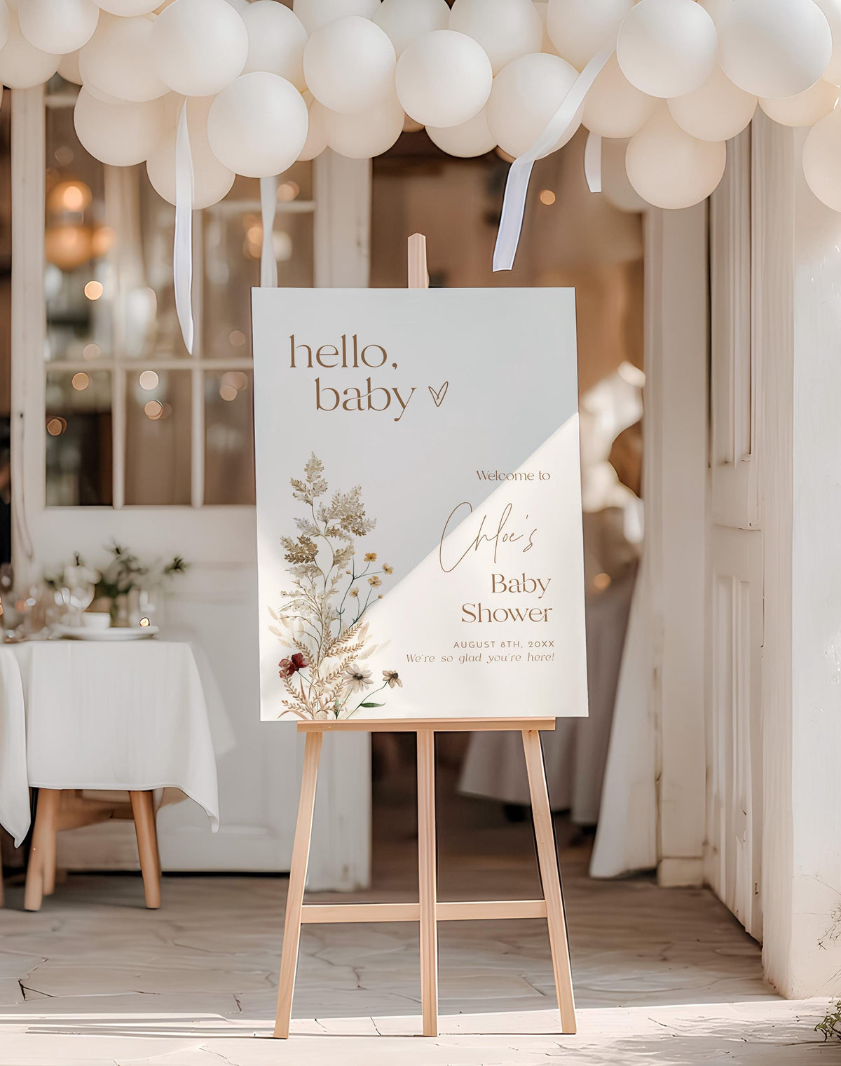 Minimalist Floral Baby Shower Welcome Sign | Hello Baby Theme