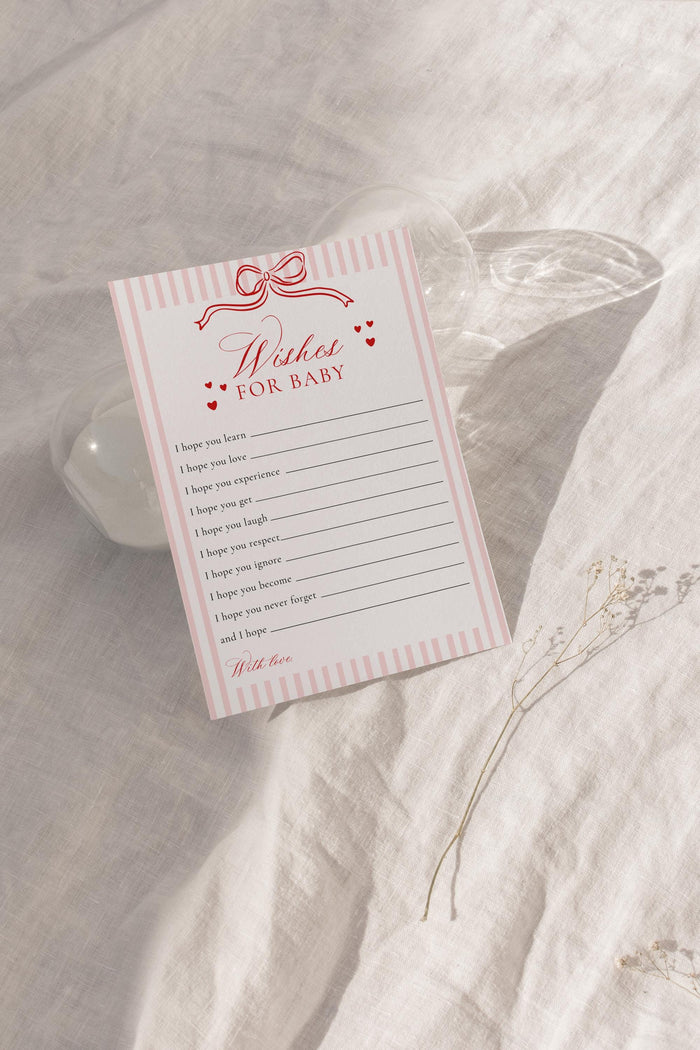 Wishes for Baby Card | Red Bow Shower Pink