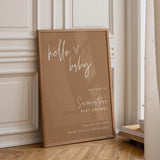 Hello Baby Shower Welcome Sign | Gender Neutral Tan Boho Minimalist Poster BM1