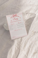 Baby Predictions and Advice Card | Red Bow Shower Pink