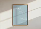 Hello Baby Shower Welcome Sign | Dusty Blue Minimalist Poster BM1
