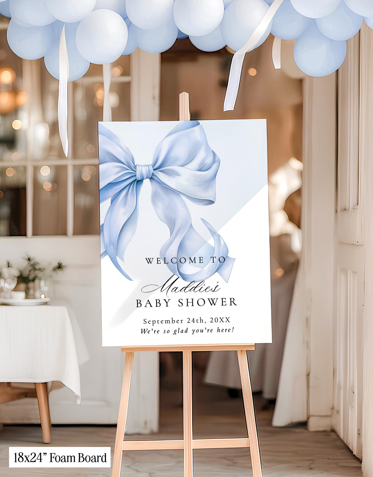 Blue Bow Baby Shower Welcome Sign | Coquette Theme