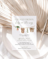 Locally Grown Baby Shower Invitation with Envelopes | Farmers Market Veggie Theme