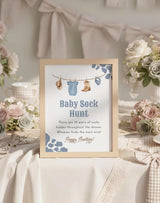 Baby Sock Hunt Baby Shower Sign 8x10 | Blue Cowboy Western