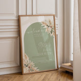 Boho Sage Green Baby Shower Welcome Sign | Pampas Grass Poster