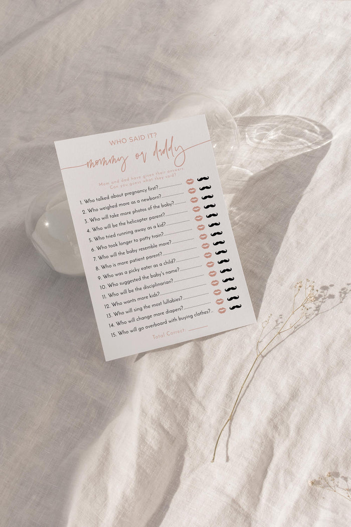 Mommy or Daddy Game | Blush Pink Baby Shower Game Card 5x7 BM1