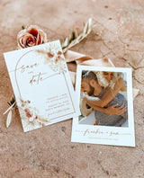 Boho Photo Save the Date with Envelopes | Pampas Grass Arch Minimalist Wedding 5x7