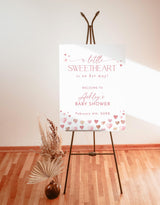 Heart Baby Shower Welcome Sign | Little Sweetheart On The Way Pink Valentines