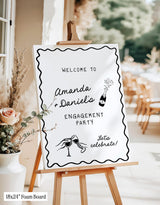 Printed + Shipped Handwritten Engagement Party Welcome Sign, Champagne Tower Welcome, Funky Whimsical Engagement, Illustration Party Sign
