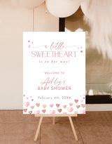 Heart Baby Shower Welcome Sign | Little Sweetheart On The Way Pink Valentines