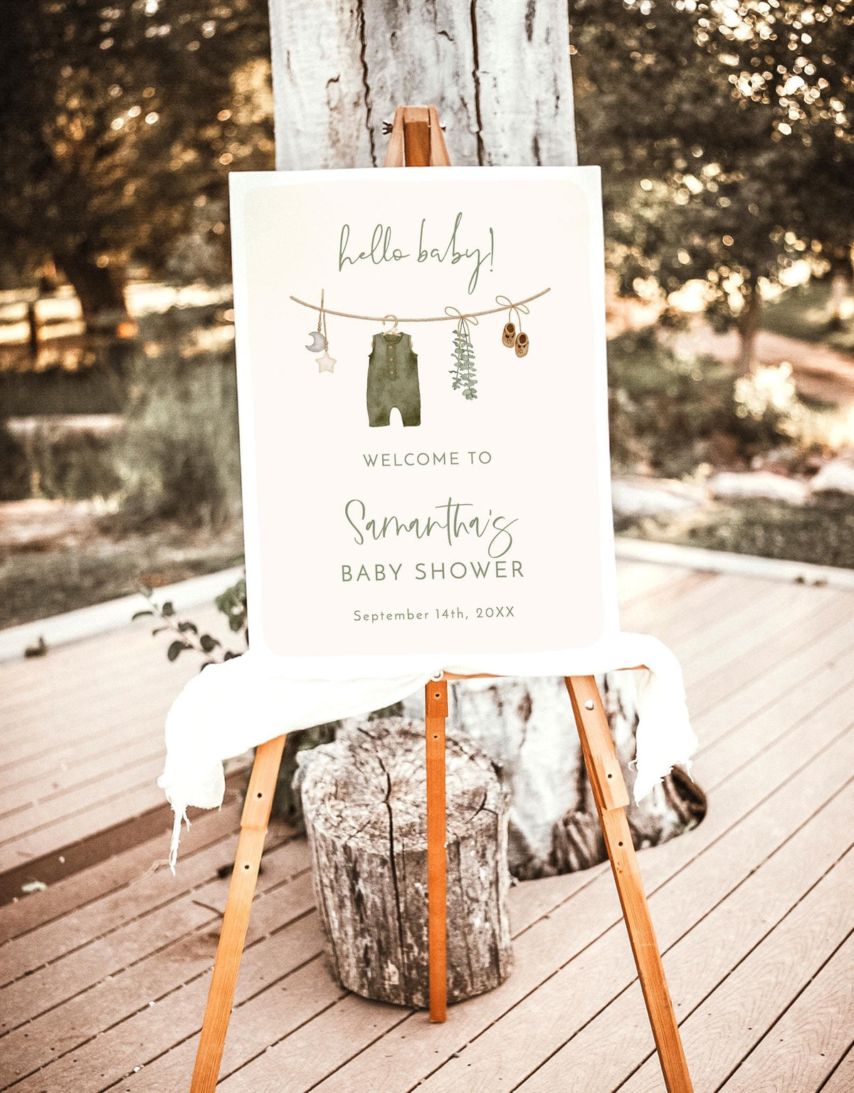 Boy Clothesline Baby Shower Welcome Sign | Boho Theme