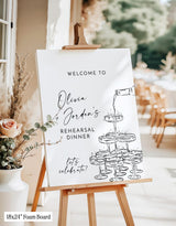 Champagne Tower Rehearsal Dinner Welcome Sign