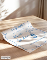 Champagne Engagement Party Welcome Sign | Blue Handwritten Calligraphy Theme