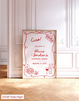 Pizza and Wine Rehearsal Dinner Welcome Sign | Modern Italian Wedding Handwritten