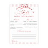 Baby Predictions and Advice Card | Red Bow Shower Pink