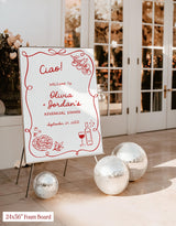 Pizza and Wine Rehearsal Dinner Welcome Sign | Modern Italian Wedding Handwritten