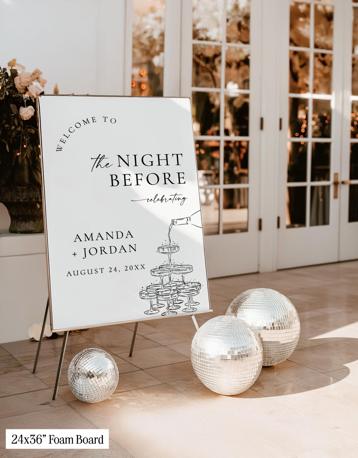 Champagne Tower Rehearsal Dinner Welcome Sign | The Night Before