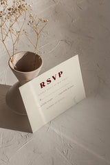 Burgundy Wedding Invitation and Rsvp Set | Minimalist Cream Invite Envelopes