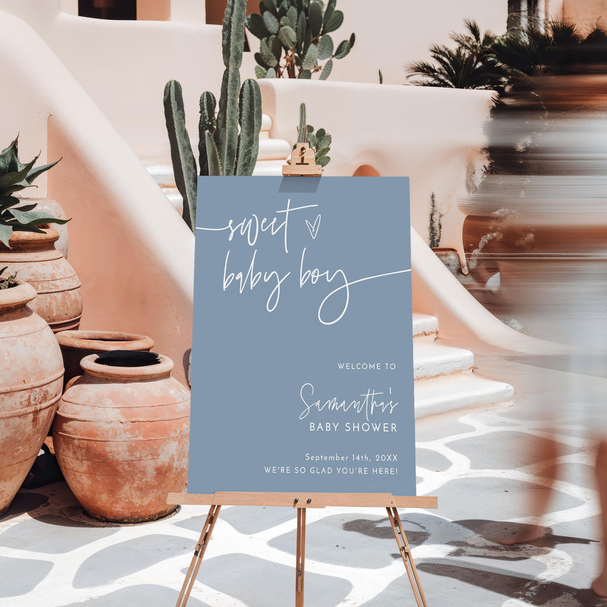 Sweet Baby Boy Baby Shower Welcome Sign | Dusty Blue Minimalist Poster BM1