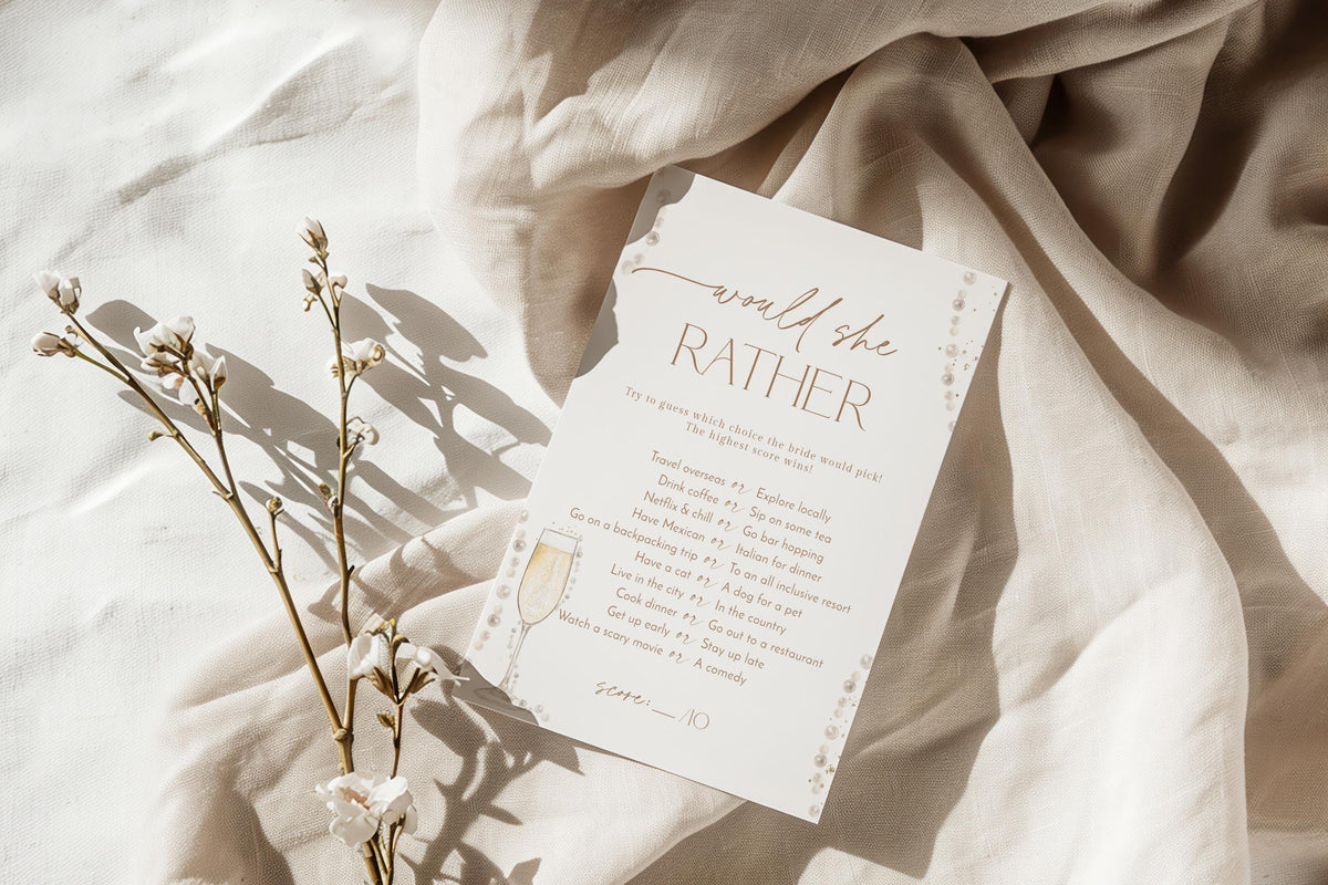 Would She Rather Bridal Shower Game | Pearls and Prosecco