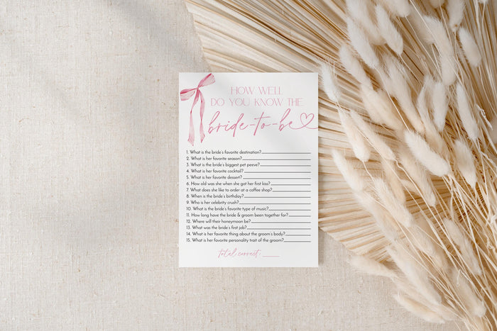 Bridal Trivia Game Bridal Shower Game | Pink Bow