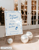 Champagne Engagement Party Welcome Sign | Blue Handwritten Calligraphy Theme
