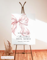 Pink Bow Bridal Shower Welcome Sign | She's Tying The Knot