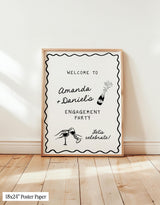 Printed + Shipped Handwritten Engagement Party Welcome Sign, Champagne Tower Welcome, Funky Whimsical Engagement, Illustration Party Sign