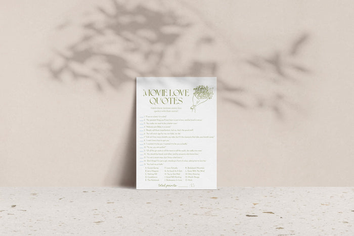 Movie Love Quotes Bridal Shower Game | Fresh Off the Market