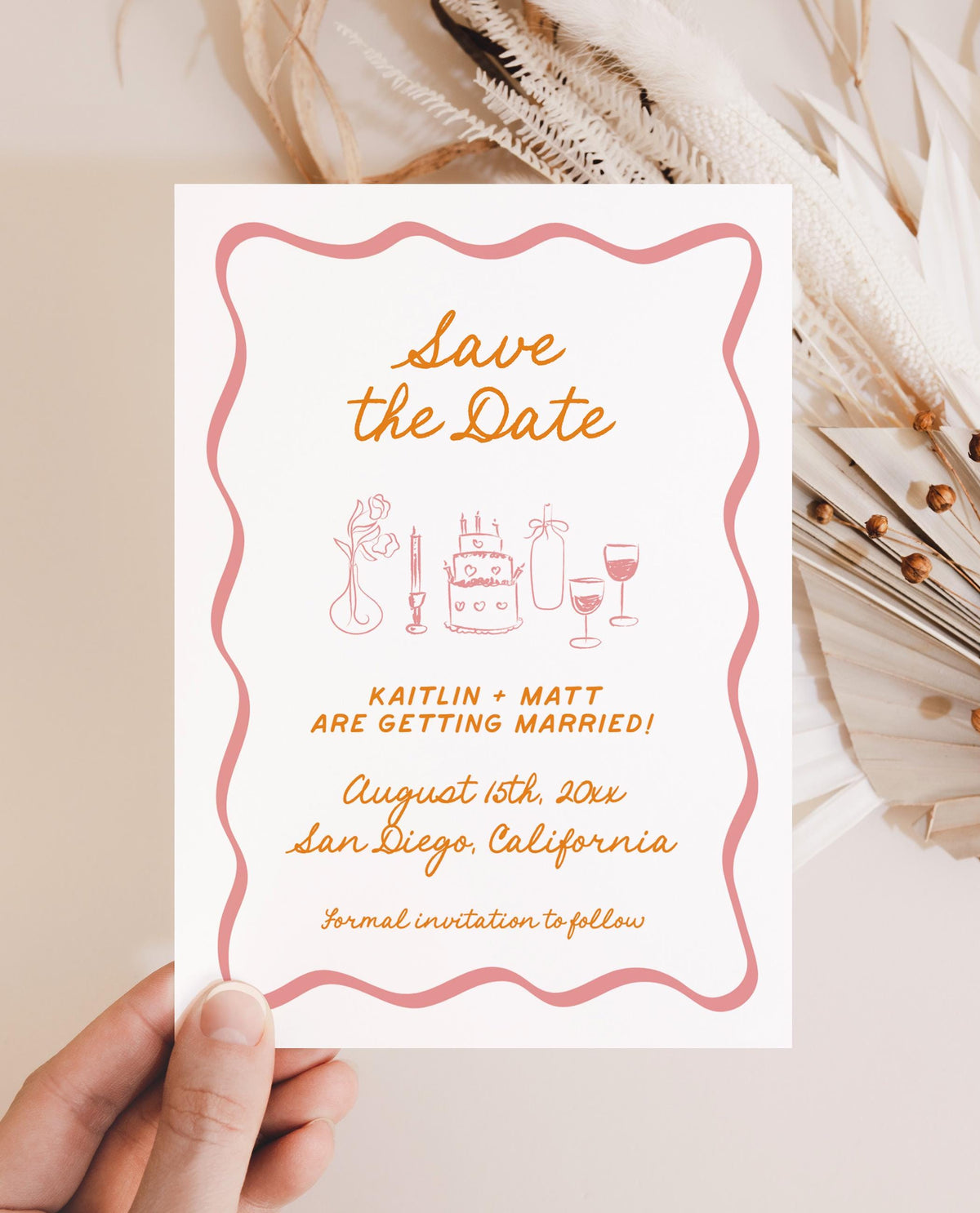 Save the Date | Retro Wavy Hand Drawn