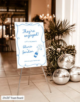 Champagne Engagement Party Welcome Sign | Blue Handwritten Calligraphy Theme