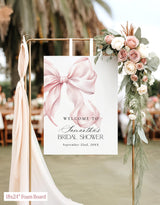Pink Bow Bridal Shower Welcome Sign | She's Tying The Knot