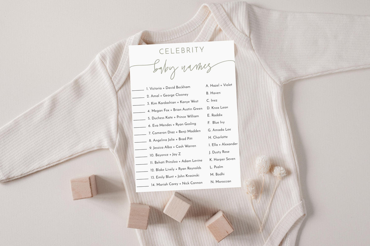 Celebrity Baby Name Game | Boho Sage Baby Shower Game Card 5x7 BM1
