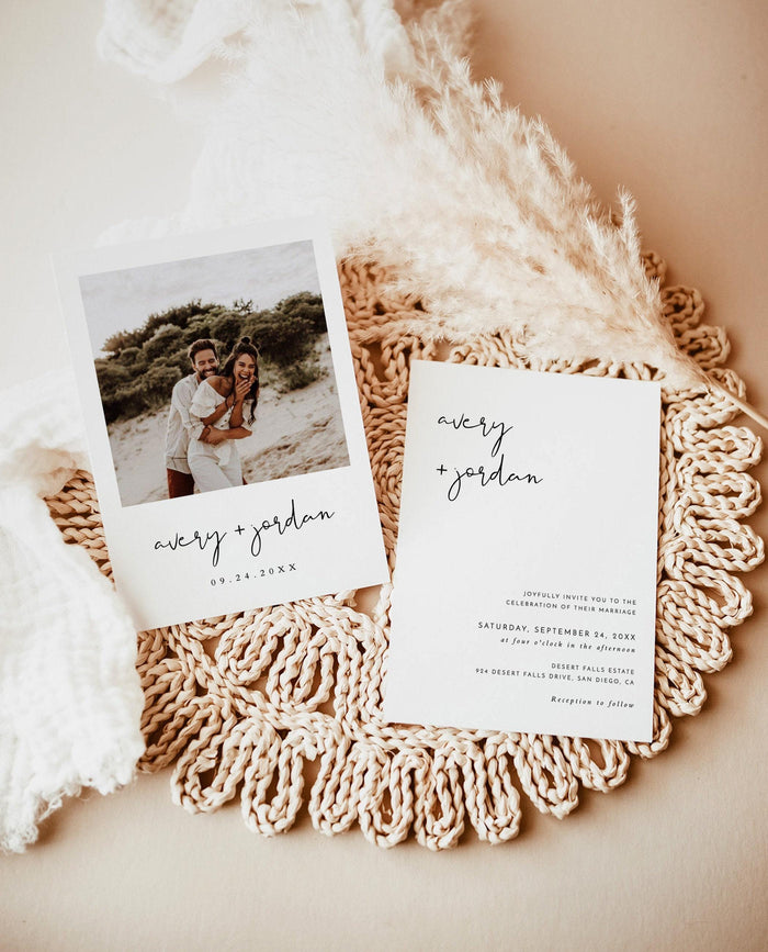 Minimalist Photo Wedding Invitation with Envelopes | Modern Script
