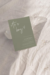 Boho Boy Baby Shower Invitation | Sage Green It's a Boy 5x7 with Envelopes BM1